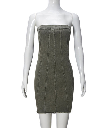 Fashion Backless Tube Denim Dress Summer Sexy Y2K Slim Short Dresses For Women Clothing