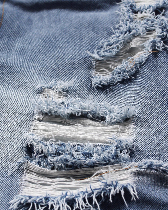 Casual Faux Two-piece Ripped Jeans