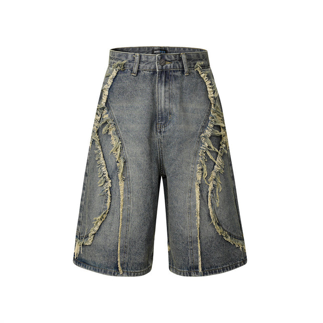 High-Street Nostalgic Washed Straight-Leg Sophisticated Casual Short Denim Jeans