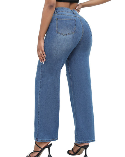 Elegant Ripped Wide-Leg Jeans Women