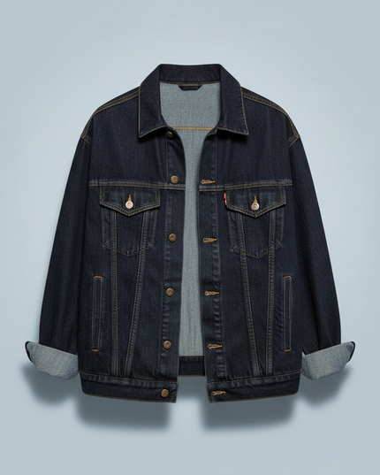 Oversized Denim Jacket with Matte Buttons