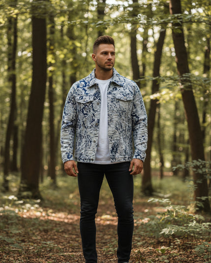 Jacquard Denim Coat For Men