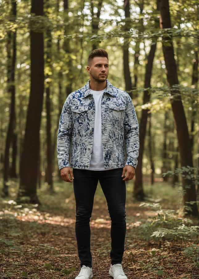 Jacquard Denim Coat For Men