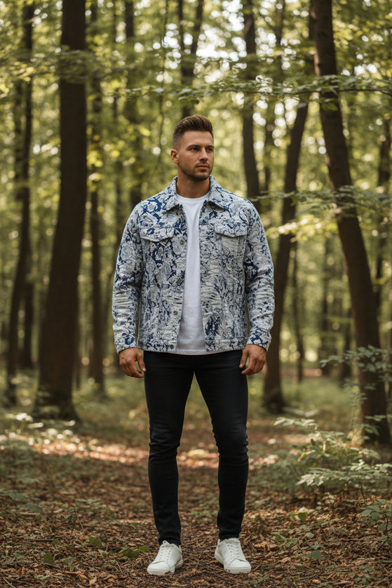 Jacquard Denim Coat For Men