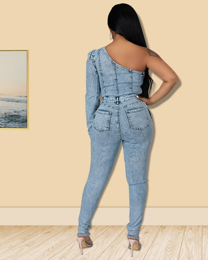 Salt Washing Craft Unilateral Sleeve Jumpsuit