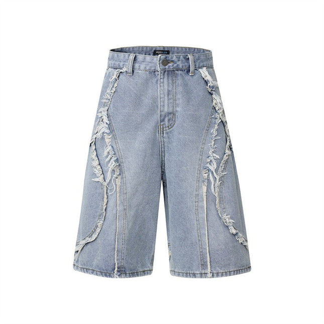 High-Street Nostalgic Washed Straight-Leg Sophisticated Casual Short Denim Jeans
