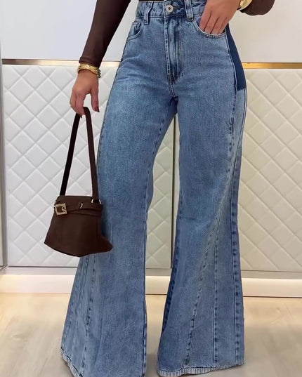Trendy Light Blue High - Waisted Flared Jeans