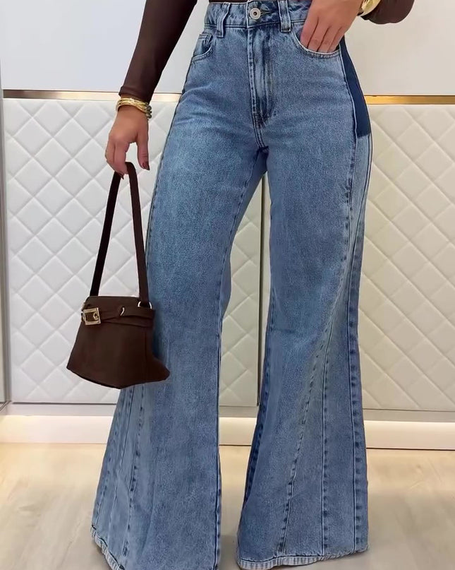 Trendy Light Blue High - Waisted Flared Jeans