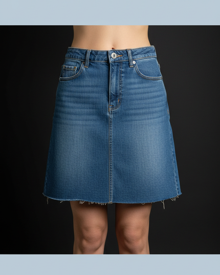 A-Line Denim Skirt with Raw Hem