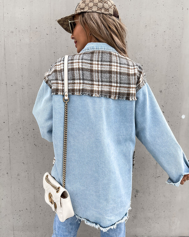 Denim Stitching Plaid Coat Loose Top Women