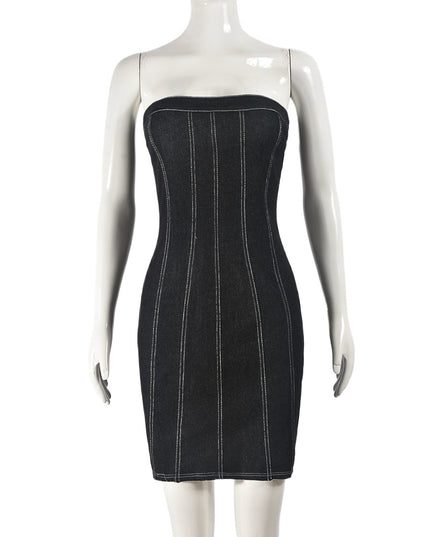 Fashion Backless Tube Denim Dress Summer Sexy Y2K Slim Short Dresses For Women Clothing
