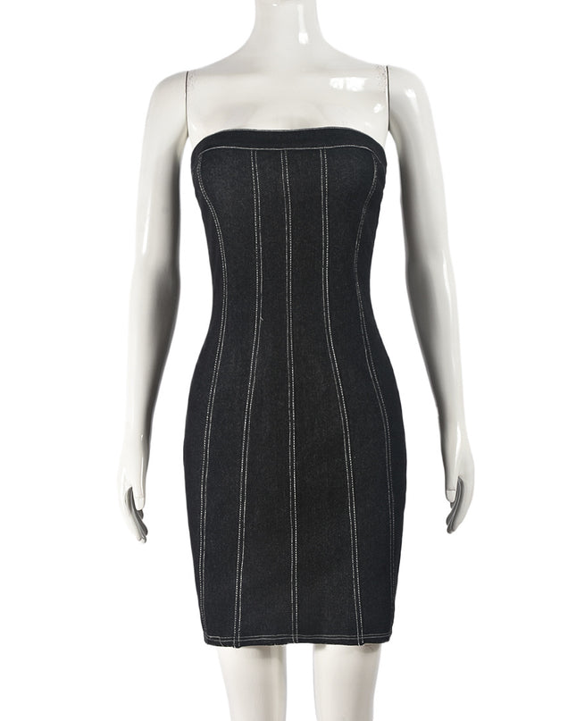 Fashion Backless Tube Denim Dress Summer Sexy Y2K Slim Short Dresses For Women Clothing