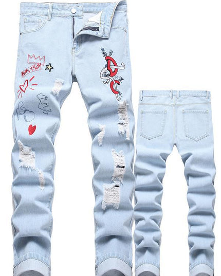 Motorcycle Zipper-Decorated Jeans Slim Fit Ripped
