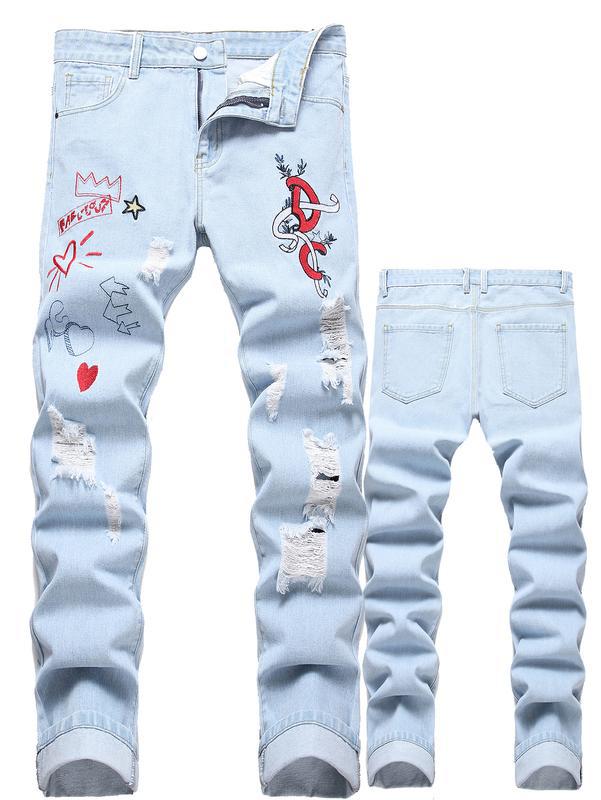 Motorcycle Zipper-Decorated Jeans Slim Fit Ripped