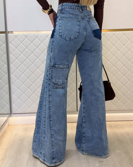 Trendy Light Blue High - Waisted Flared Jeans