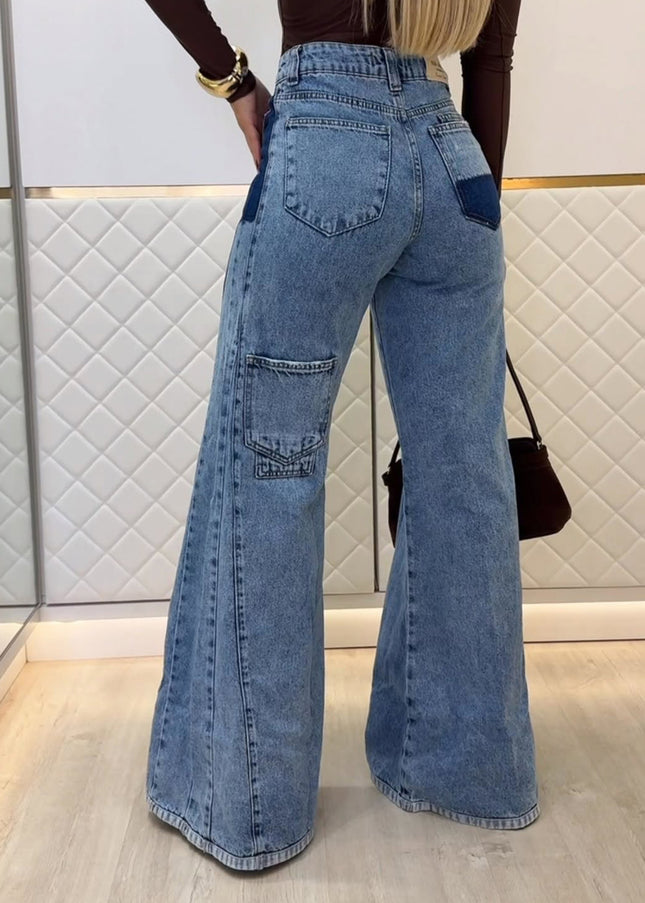 Trendy Light Blue High - Waisted Flared Jeans