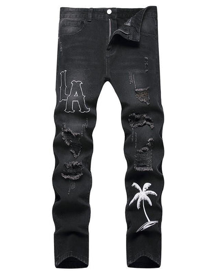 Motorcycle Zipper-Decorated Jeans Slim Fit Ripped