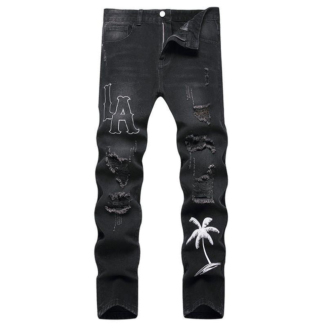 Motorcycle Zipper-Decorated Jeans Slim Fit Ripped
