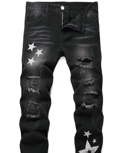 Motorcycle Zipper-Decorated Jeans Slim Fit Ripped