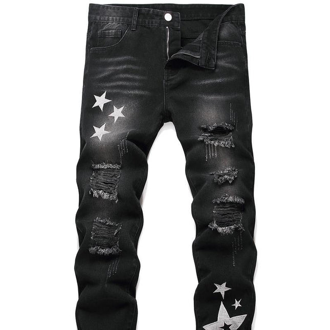 Motorcycle Zipper-Decorated Jeans Slim Fit Ripped