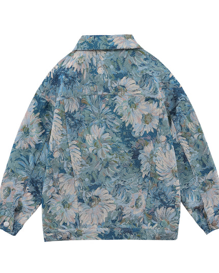 Creative Floral Denim Men Autumn Loose Men's And Women's Jackets