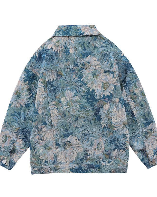 Creative Floral Denim Men Autumn Loose Men's And Women's Jackets