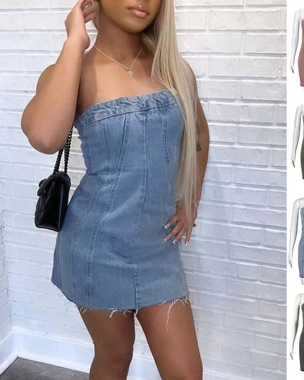 Fashion Backless Tube Denim Dress Summer Sexy Y2K Slim Short Dresses For Women Clothing