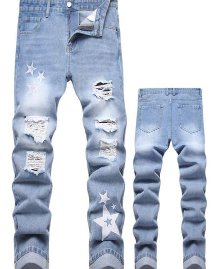 Motorcycle Zipper-Decorated Jeans Slim Fit Ripped