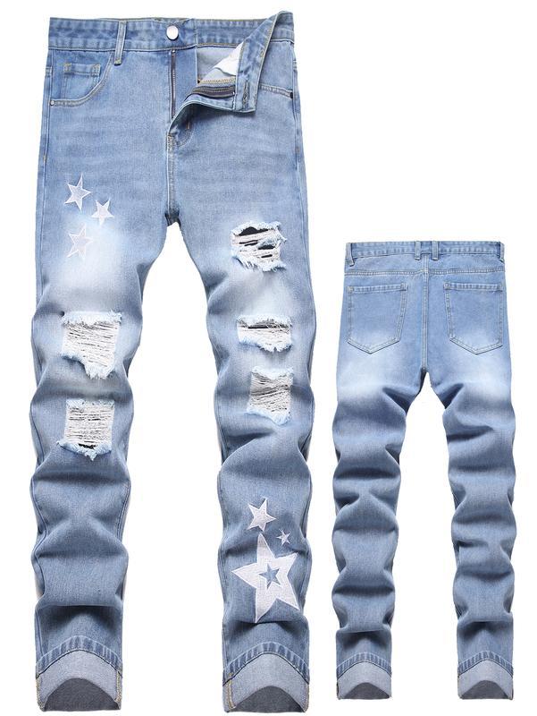 Motorcycle Zipper-Decorated Jeans Slim Fit Ripped