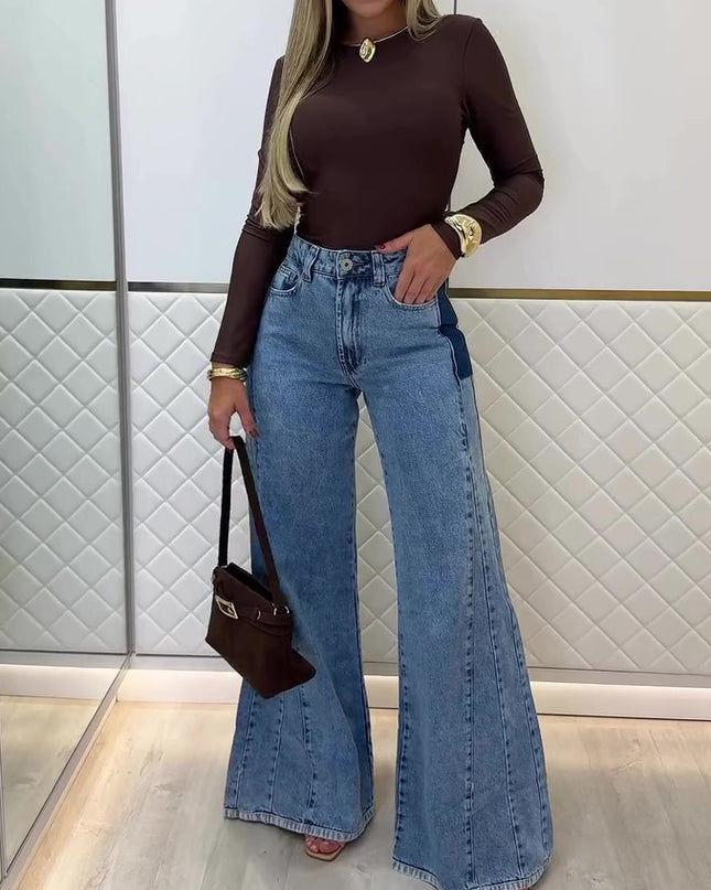 Trendy Light Blue High - Waisted Flared Jeans