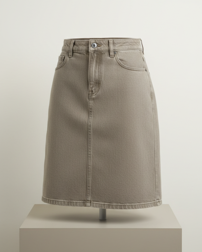 Stone taupe denim skirt with matte detailing