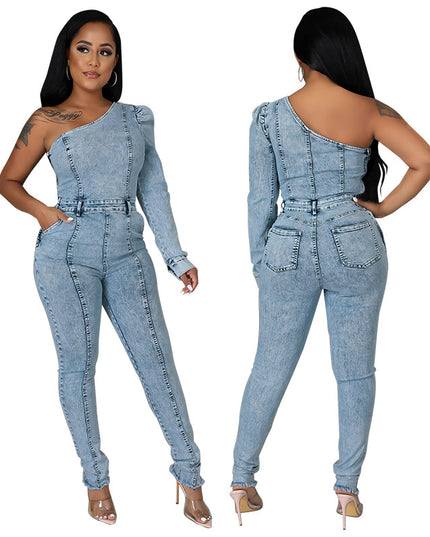 Salt Washing Craft Unilateral Sleeve Jumpsuit