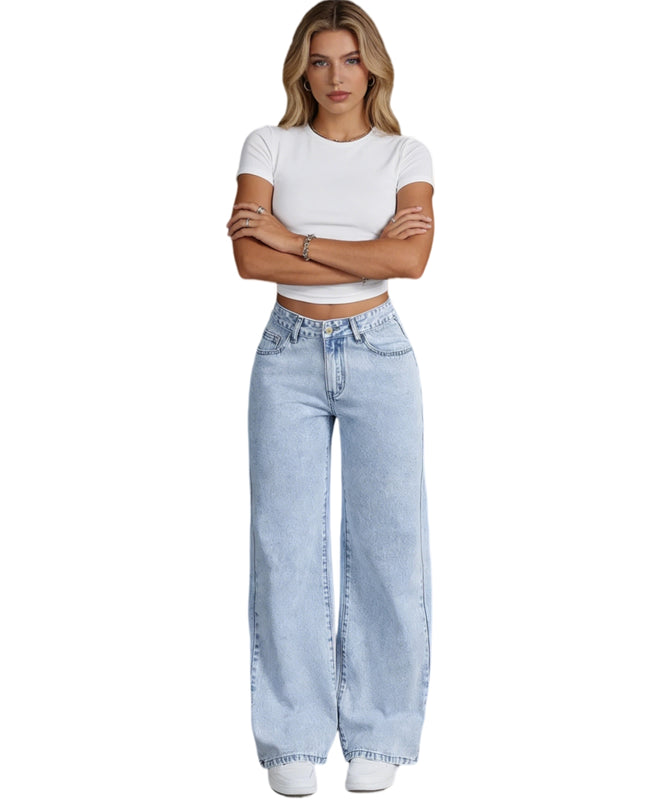 Women's High-Waisted Non-Stretch Wide Leg Jeans