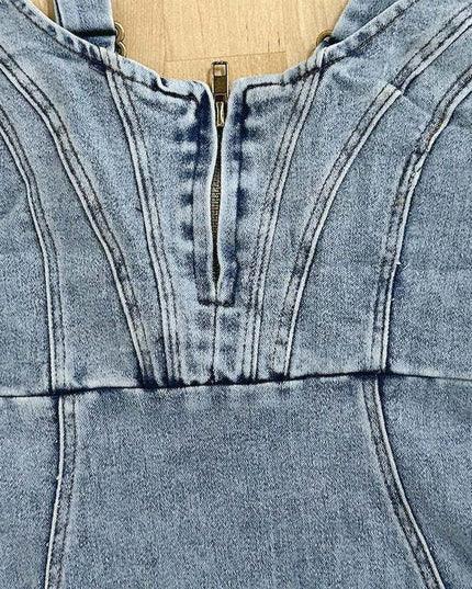 Suspender Denim Dress Summer Casual Tight Slim Fit Dresses With Slit Design