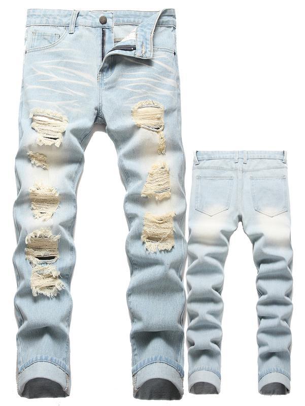 Motorcycle Zipper-Decorated Jeans Slim Fit Ripped