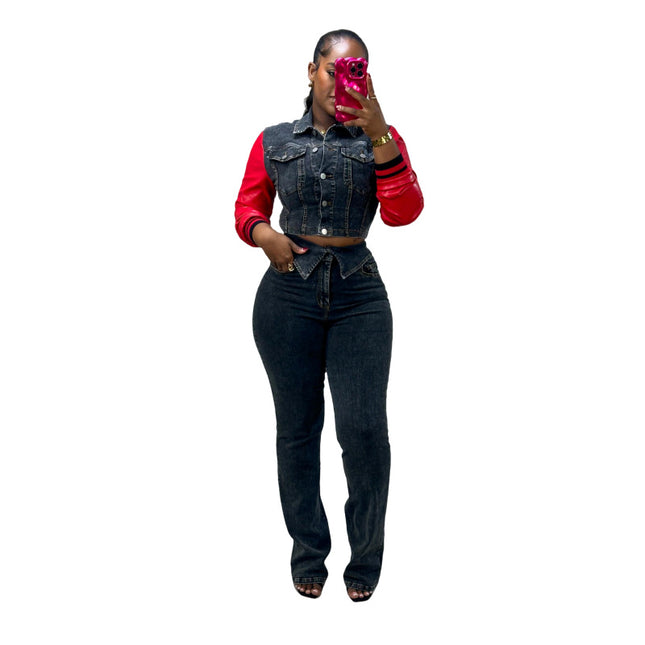Cowboy Set Leather U Cowboy Patch Stretch Jeans