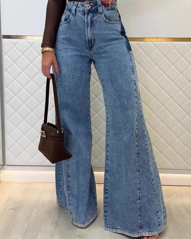 Trendy Light Blue High - Waisted Flared Jeans