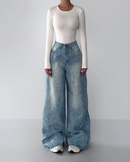 Irregular Rhinestone Jeans