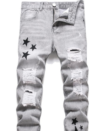 Motorcycle Zipper-Decorated Jeans Slim Fit Ripped