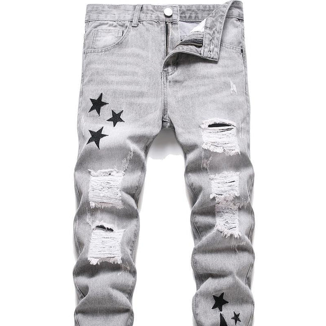 Motorcycle Zipper-Decorated Jeans Slim Fit Ripped