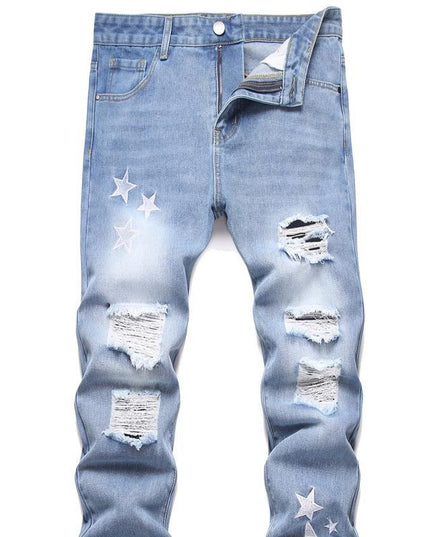 Motorcycle Zipper-Decorated Jeans Slim Fit Ripped