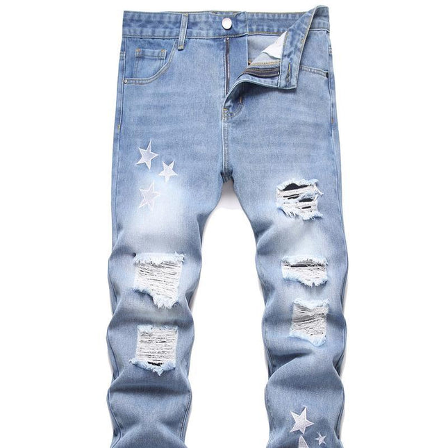 Motorcycle Zipper-Decorated Jeans Slim Fit Ripped