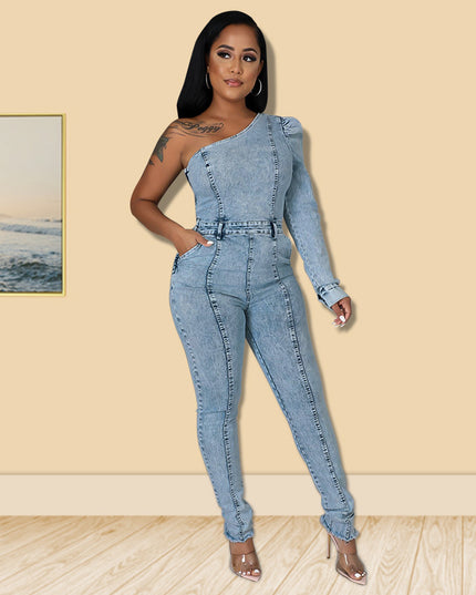 Salt Washing Craft Unilateral Sleeve Jumpsuit