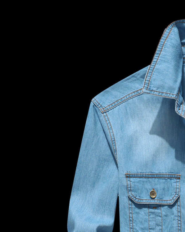 Denim Long-Sleeve Cotton Blend Casual Shirt