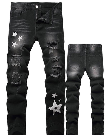 Motorcycle Zipper-Decorated Jeans Slim Fit Ripped