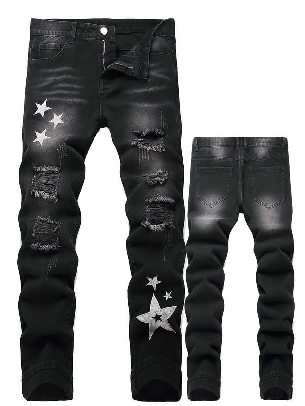 Motorcycle Zipper-Decorated Jeans Slim Fit Ripped