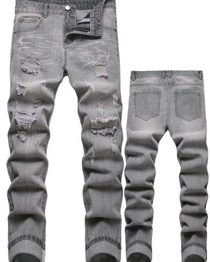 Motorcycle Zipper-Decorated Jeans Slim Fit Ripped