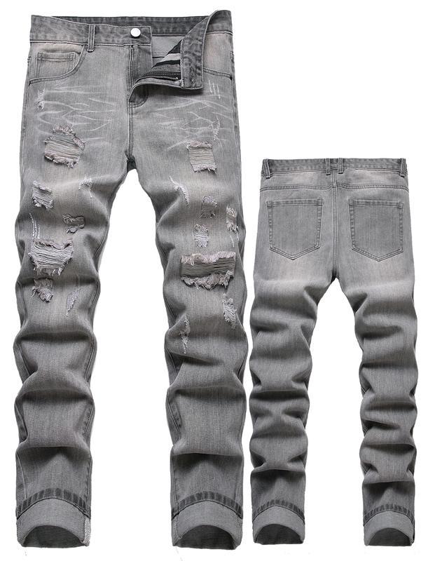 Motorcycle Zipper-Decorated Jeans Slim Fit Ripped