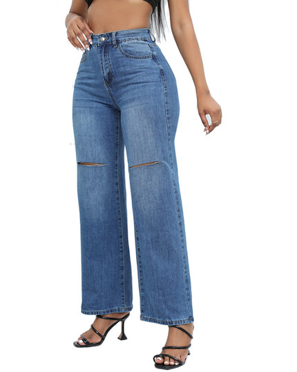 Elegant Ripped Wide-Leg Jeans Women