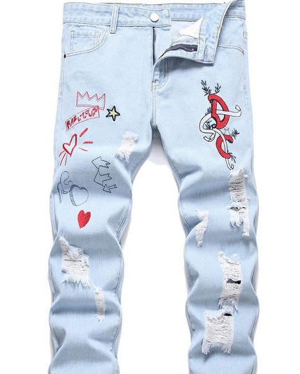 Motorcycle Zipper-Decorated Jeans Slim Fit Ripped